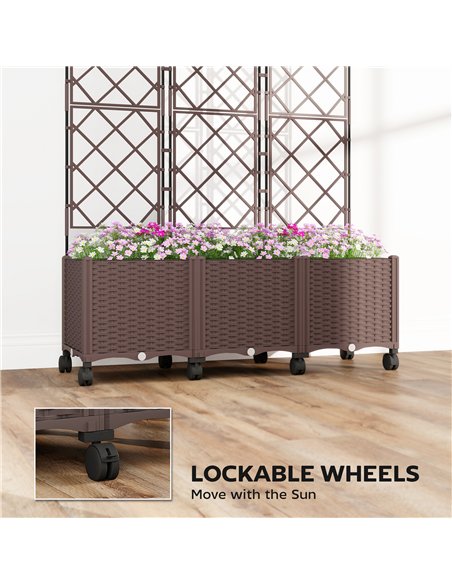 Outsunny Plastic Raised Planter with Trellis, Self Watering Raised Bed for Garden with Wheels, Drainage Holes and Plugs - pic 186841 | FastDaddyshop