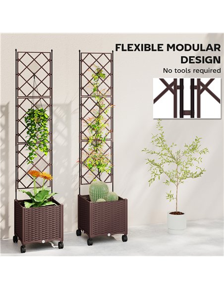 Outsunny Plastic Raised Planter with Trellis, Self Watering Raised Bed for Garden with Wheels, Drainage Holes and Plugs - pic 186842 | FastDaddyshop