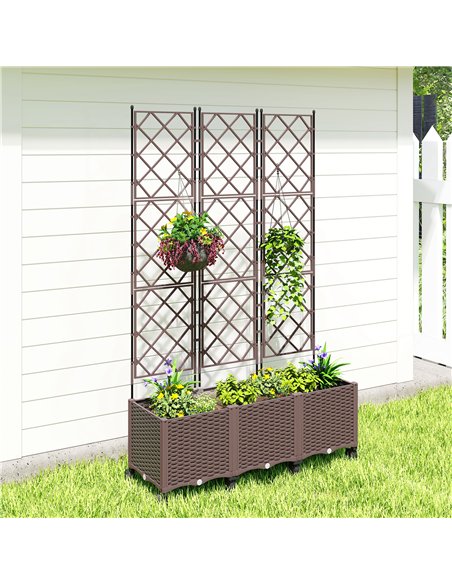 Outsunny Plastic Raised Planter with Trellis, Self Watering Raised Bed for Garden with Wheels, Drainage Holes and Plugs - pic 186844 | FastDaddyshop