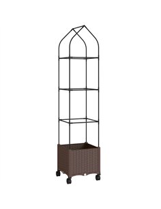 Outsunny Raised Garden Bed with Trellis, Tomato Cage with Lockable Wheels, Self Watering Planter Box with Drainage Holes, Brown