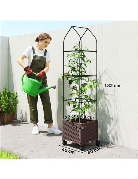 Outsunny Raised Garden Bed with Trellis, Tomato Cage with Lockable Wheels, Self Watering Planter Box with Drainage Holes, Brown - pic 186847 | FastDaddyshop