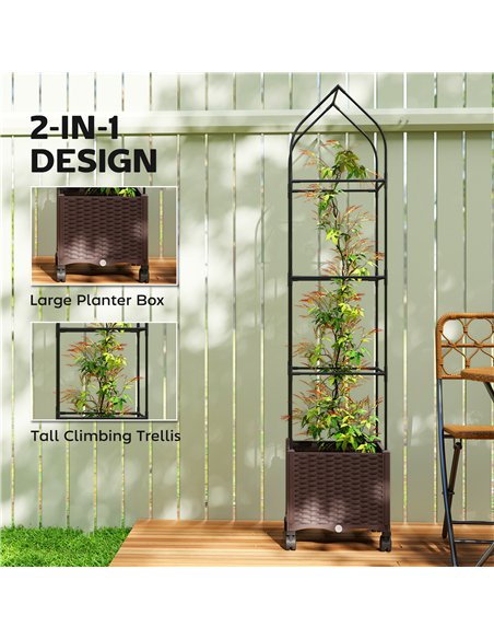 Outsunny Raised Garden Bed with Trellis, Tomato Cage with Lockable Wheels, Self Watering Planter Box with Drainage Holes, Brown - pic 186848 | FastDaddyshop
