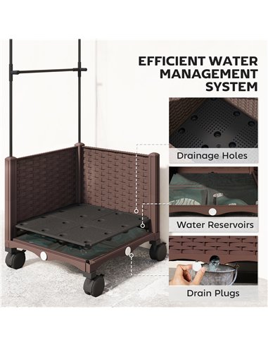 Outsunny Raised Garden Bed with Trellis, Tomato Cage with Lockable Wheels, Self Watering Planter Box with Drainage Holes, Brown
