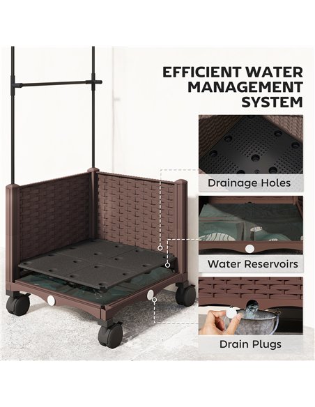 Outsunny Raised Garden Bed with Trellis, Tomato Cage with Lockable Wheels, Self Watering Planter Box with Drainage Holes, Brown - pic 186850 | FastDaddyshop