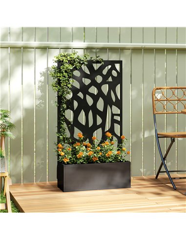 Outsunny Metal Raised Garden Bed with Trellis, Outdoor Planter Box with Privacy Screen, Elevated Garden Box for Climbing Plants