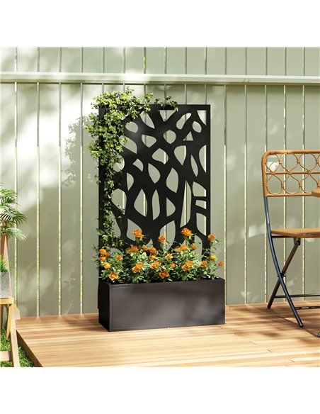 Outsunny Metal Raised Garden Bed with Trellis, Outdoor Planter Box with Privacy Screen, Elevated Garden Box for Climbing Plants - pic 186873 | FastDaddyshop