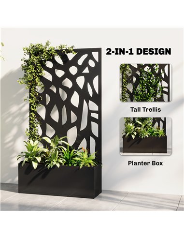 Outsunny Metal Raised Garden Bed with Trellis, Outdoor Planter Box with Privacy Screen, Elevated Garden Box for Climbing Plants