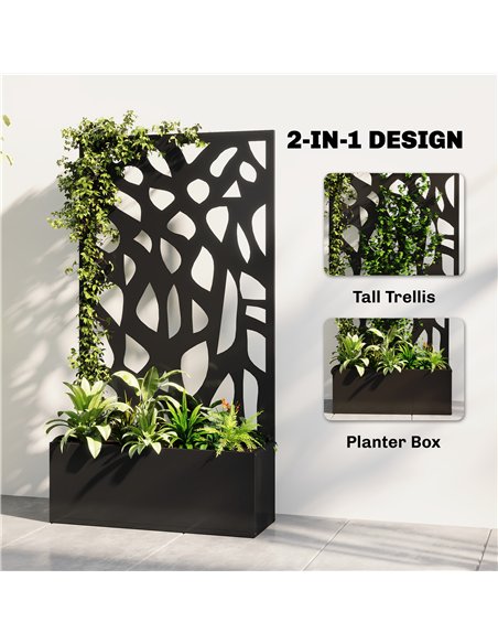 Outsunny Metal Raised Garden Bed with Trellis, Outdoor Planter Box with Privacy Screen, Elevated Garden Box for Climbing Plants - pic 186875 | FastDaddyshop