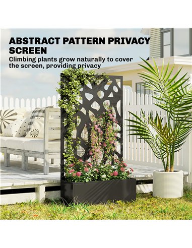 Outsunny Metal Raised Garden Bed with Trellis, Outdoor Planter Box with Privacy Screen, Elevated Garden Box for Climbing Plants