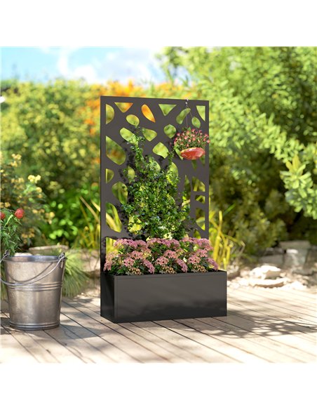 Outsunny Metal Raised Garden Bed with Trellis, Outdoor Planter Box with Privacy Screen, Elevated Garden Box for Climbing Plants - pic 186878 | FastDaddyshop