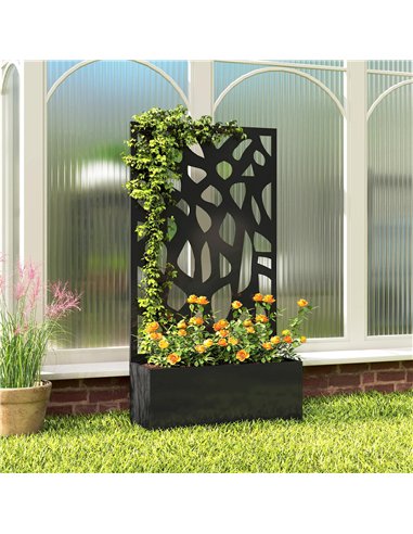 Outsunny Metal Raised Garden Bed with Trellis, Outdoor Planter Box with Privacy Screen, Elevated Garden Box for Climbing Plants