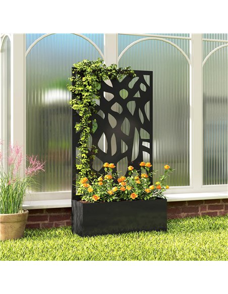 Outsunny Metal Raised Garden Bed with Trellis, Outdoor Planter Box with Privacy Screen, Elevated Garden Box for Climbing Plants - pic 186879 | FastDaddyshop