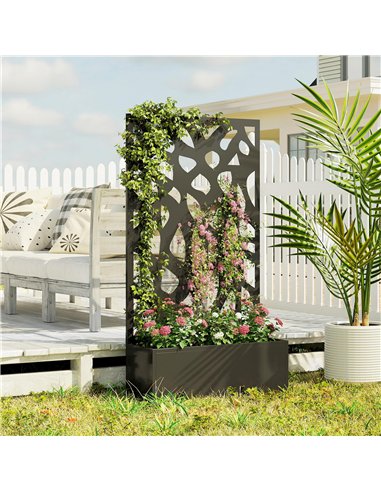 Outsunny Metal Raised Garden Bed with Trellis, Outdoor Planter Box with Privacy Screen, Elevated Garden Box for Climbing Plants