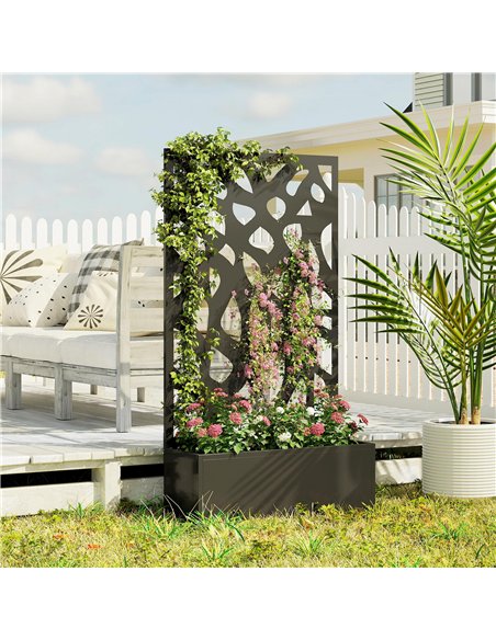 Outsunny Metal Raised Garden Bed with Trellis, Outdoor Planter Box with Privacy Screen, Elevated Garden Box for Climbing Plants - pic 186880 | FastDaddyshop