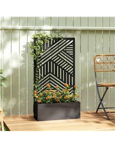 Outsunny Metal Garden Bed for Garden with Trellis, Raised Garden Bed with Privacy Screen, Geometric Slatted Cut-Out 2