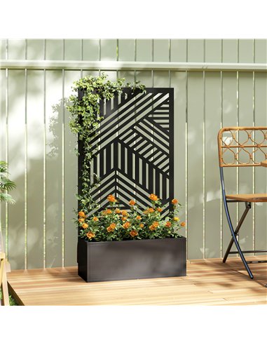 Outsunny Metal Garden Bed for Garden with Trellis, Raised Garden Bed with Privacy Screen, Geometric Slatted Cut-Out