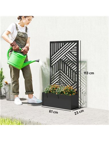 Outsunny Metal Garden Bed for Garden with Trellis, Raised Garden Bed with Privacy Screen, Geometric Slatted Cut-Out
