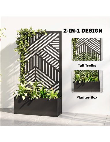 Outsunny Metal Garden Bed for Garden with Trellis, Raised Garden Bed with Privacy Screen, Geometric Slatted Cut-Out