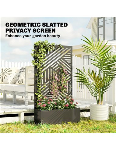 Outsunny Metal Garden Bed for Garden with Trellis, Raised Garden Bed with Privacy Screen, Geometric Slatted Cut-Out