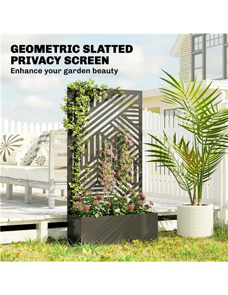 Outsunny Metal Garden Bed for Garden with Trellis, Raised Garden Bed with Privacy Screen, Geometric Slatted Cut-Out - pic 186885 | FastDaddyshop