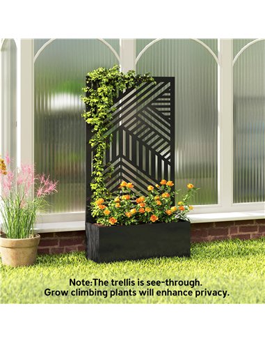 Outsunny Metal Garden Bed for Garden with Trellis, Raised Garden Bed with Privacy Screen, Geometric Slatted Cut-Out