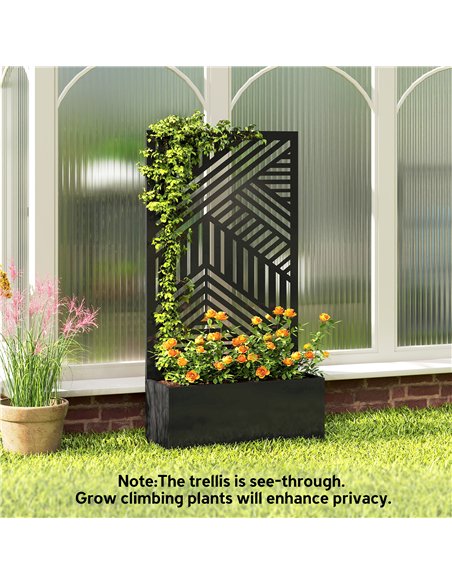 Outsunny Metal Garden Bed for Garden with Trellis, Raised Garden Bed with Privacy Screen, Geometric Slatted Cut-Out - pic 186887 | FastDaddyshop