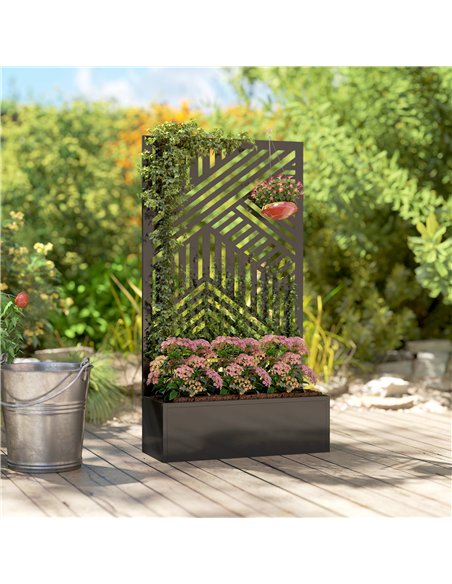 Outsunny Metal Garden Bed for Garden with Trellis, Raised Garden Bed with Privacy Screen, Geometric Slatted Cut-Out - pic 186888 | FastDaddyshop