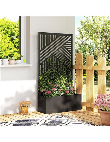 Outsunny Metal Garden Bed for Garden with Trellis, Raised Garden Bed with Privacy Screen, Geometric Slatted Cut-Out