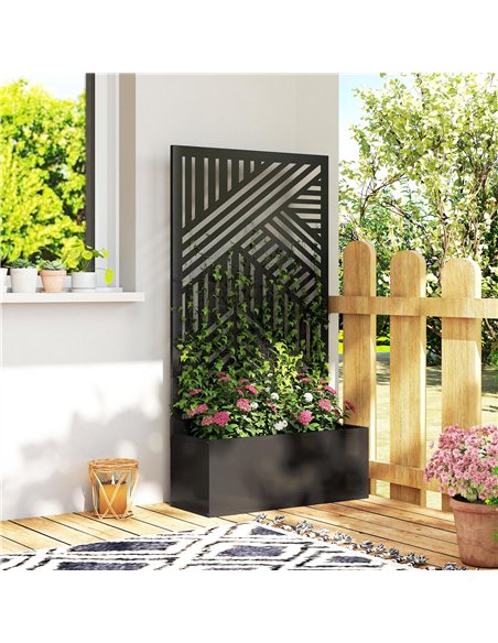 Outsunny Metal Garden Bed for Garden with Trellis, Raised Garden Bed with Privacy Screen, Geometric Slatted Cut-Out - pic 186889 | FastDaddyshop