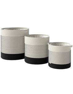 Outsunny Plant Pots Handwoven Cotton Indoor Planters with Waterproof Liner Set of 3 White