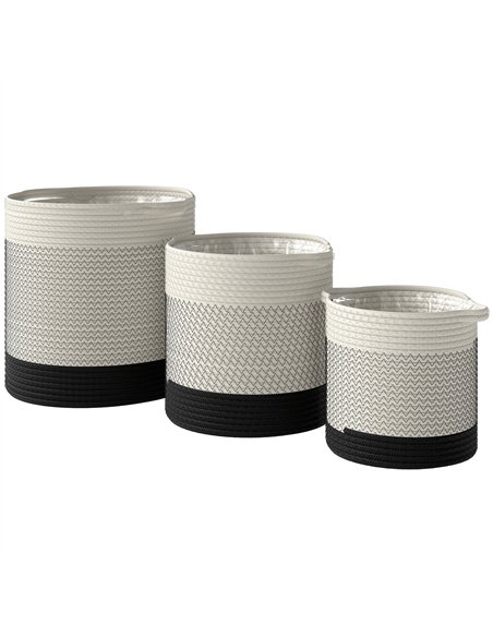 Outsunny Plant Pots Handwoven Cotton Indoor Planters with Waterproof Liner Set of 3 White - pic 186899 | FastDaddyshop