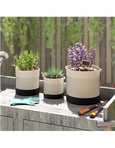 Outsunny Plant Pots Handwoven Cotton Indoor Planters with Waterproof Liner Set of 3 White 2