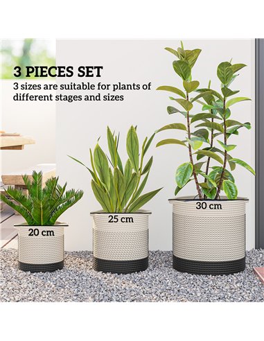 Outsunny Plant Pots Handwoven Cotton Indoor Planters with Waterproof Liner Set of 3 White