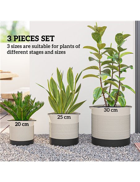 Outsunny Plant Pots Handwoven Cotton Indoor Planters with Waterproof Liner Set of 3 White - pic 186903 | FastDaddyshop