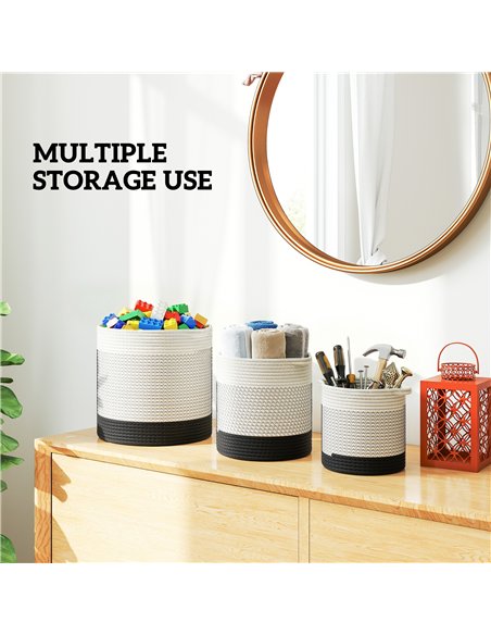 Outsunny Plant Pots Handwoven Cotton Indoor Planters with Waterproof Liner Set of 3 White - pic 186904 | FastDaddyshop