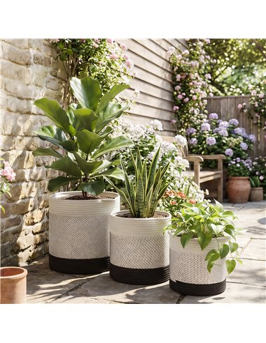 Outsunny Plant Pots Handwoven Cotton Indoor Planters with Waterproof Liner Set of 3 White