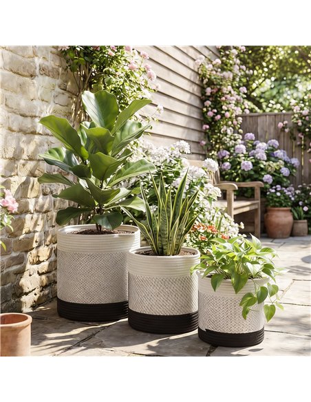 Outsunny Plant Pots Handwoven Cotton Indoor Planters with Waterproof Liner Set of 3 White - pic 186906 | FastDaddyshop