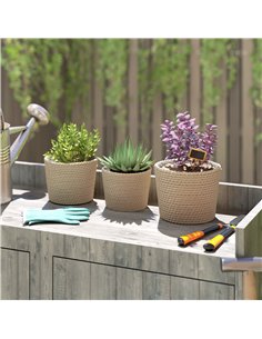 Outsunny Seagrass Planters Set of 3 Plant Pots for Indoor Outdoor Patio Balcony Natural 2