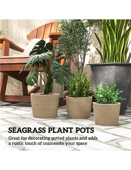 Outsunny Seagrass Planters Set of 3 Plant Pots for Indoor Outdoor Patio Balcony Natural - pic 186911 | FastDaddyshop