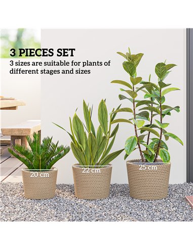 Outsunny Seagrass Planters Set of 3 Plant Pots for Indoor Outdoor Patio Balcony Natural