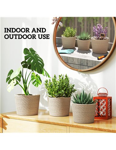 Outsunny Seagrass Planters Set of 3 Plant Pots for Indoor Outdoor Patio Balcony Natural