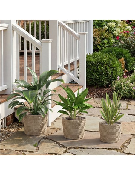Outsunny Seagrass Planters Set of 3 Plant Pots for Indoor Outdoor Patio Balcony Natural - pic 186916 | FastDaddyshop