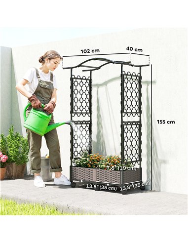 Outsunny Raised Garden Bed with Arch Trellis, Raised Bed for Garden on Wheels with Side Trellis, Self Watering Planter Box