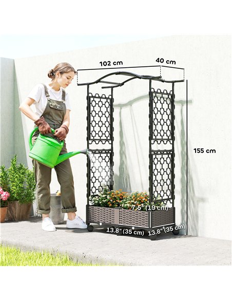 Outsunny Raised Garden Bed with Arch Trellis, Raised Bed for Garden on Wheels with Side Trellis, Self Watering Planter Box - pic 186919 | FastDaddyshop