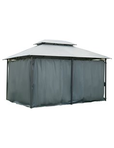 Outsunny 3x4m Outdoor 2-Tier Steel Frame Gazebo with Curtains, Black-Grey