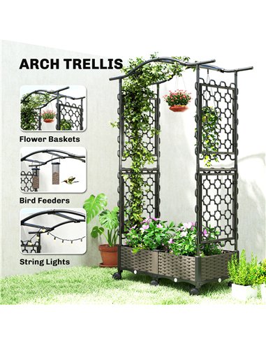 Outsunny Raised Garden Bed with Arch Trellis, Raised Bed for Garden on Wheels with Side Trellis, Self Watering Planter Box