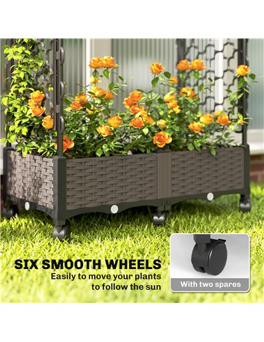 Outsunny Raised Garden Bed with Arch Trellis, Raised Bed for Garden on Wheels with Side Trellis, Self Watering Planter Box