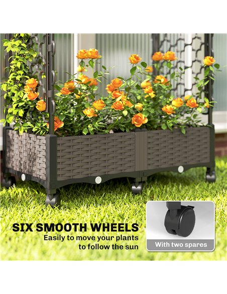 Outsunny Raised Garden Bed with Arch Trellis, Raised Bed for Garden on Wheels with Side Trellis, Self Watering Planter Box - pic 186922 | FastDaddyshop