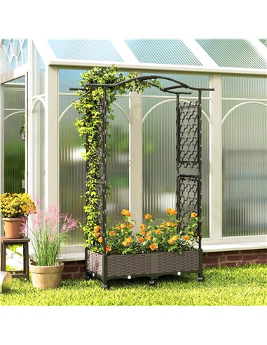 Outsunny Raised Garden Bed with Arch Trellis, Raised Bed for Garden on Wheels with Side Trellis, Self Watering Planter Box