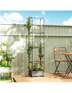 Outsunny Raised Garden Bed with Trellis, Plastic Planter Box with Drainage Holes, Drain Plugs and Water Reservoirs 2
